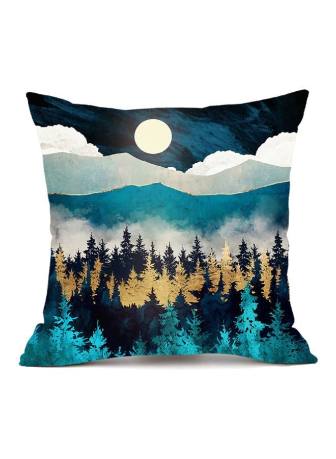NIBEMINENT Landscape Printed Cushion Cover Blue/White/Yellow 45x45cm