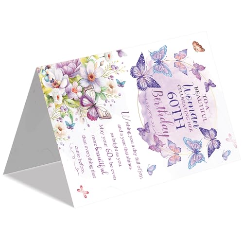 Beixian 60th Birthday Card, 60th Birthday Decorations for Women, Happy 60 Year Old Bday Gifts for Mom-8x5.3 Inches, Double-Sided - Image 5