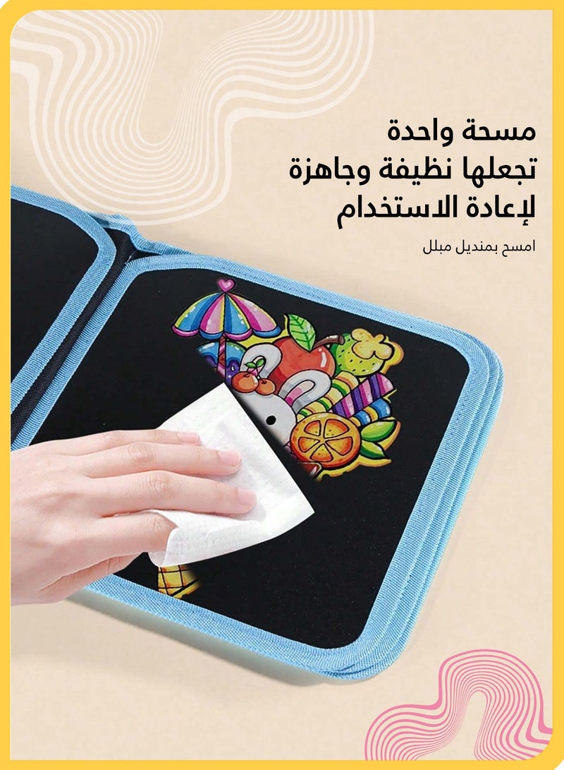 She&Little Erasable Doodle Book for Kids, 8 Sided Reusable Drawing Pad with 12 Watercolor Pens & 2 Cleaning Cloths , Portable Magic Coloring Book Art Set for Toddlers, Travel Activities, Preschool Learning Toy  - Image 4