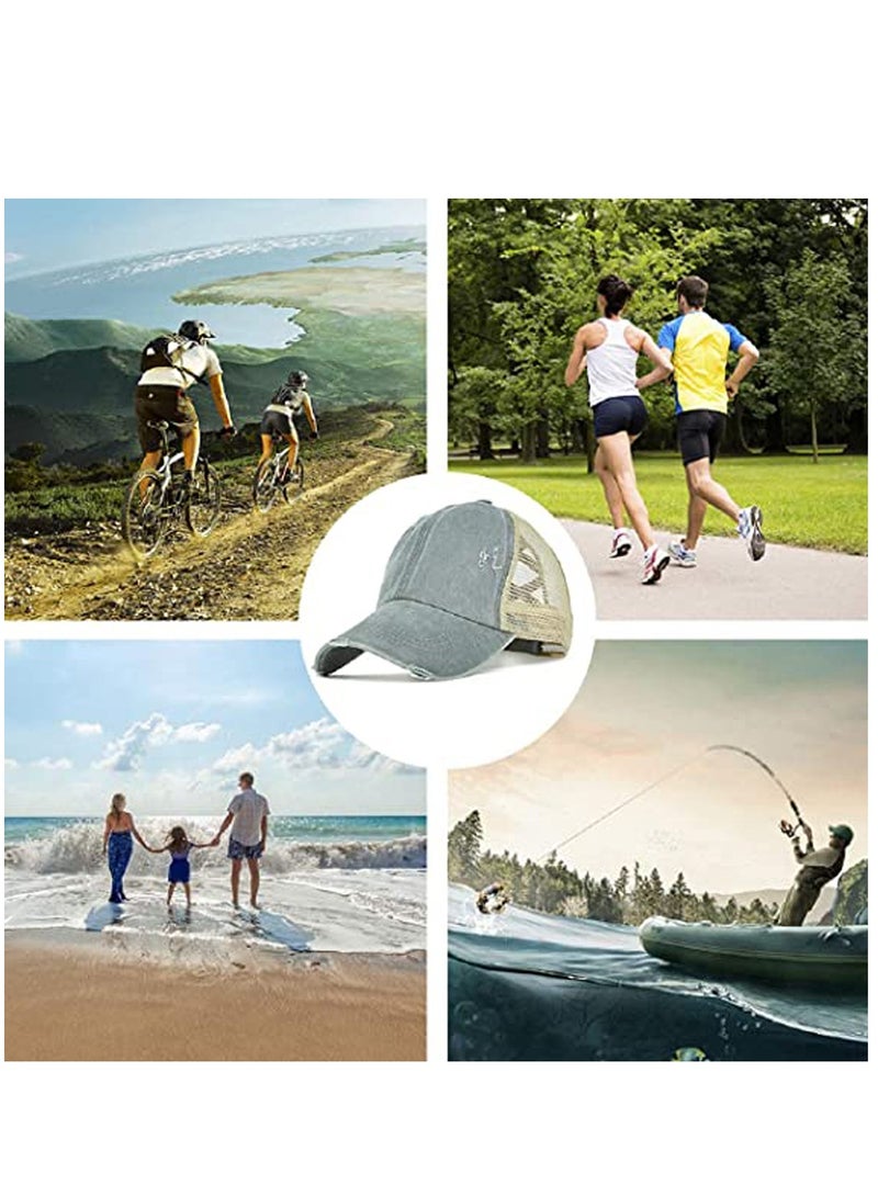 Excefore قبعة بيسبول للنساء مع ذيل حصان، قبعة بيسبول قابلة للتعديل، قبعة عالية للبنات، قبعات شاحنة عتيقة مغسولة للجنسين - Image 2