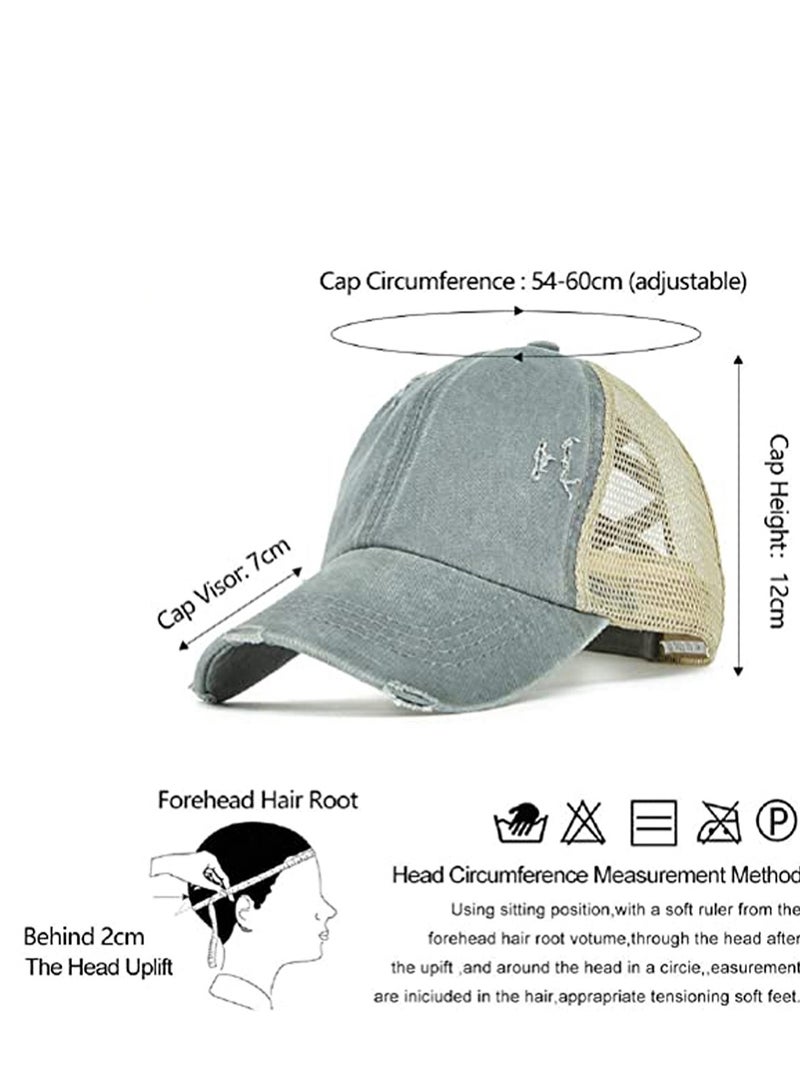 Excefore قبعة بيسبول للنساء مع ذيل حصان، قبعة بيسبول قابلة للتعديل، قبعة عالية للبنات، قبعات شاحنة عتيقة مغسولة للجنسين - Image 3