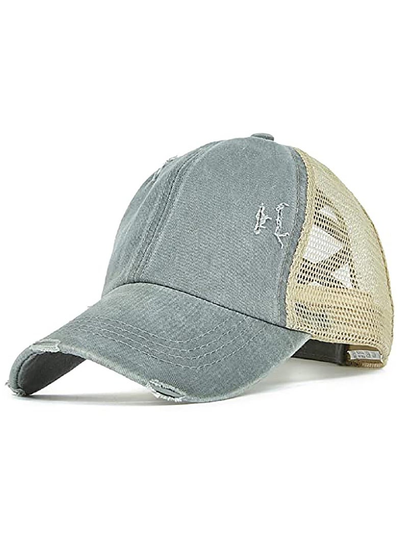 Excefore قبعة بيسبول للنساء مع ذيل حصان، قبعة بيسبول قابلة للتعديل، قبعة عالية للبنات، قبعات شاحنة عتيقة مغسولة للجنسين - Image 1