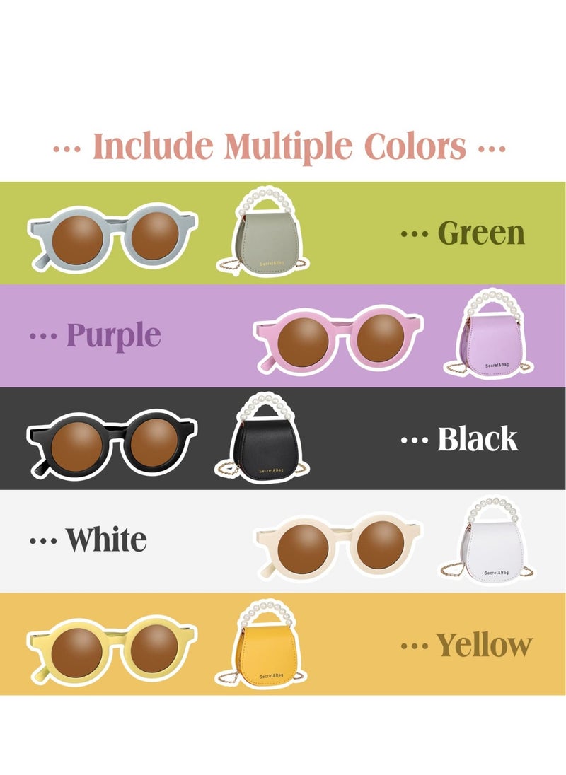 10 Pcs Toddler Wallets and Sunglasses Set for Girls Colorful Mini Pearl Handle Purse Princess Handbags with Pearl Handle for Girls Kids  - Image 2