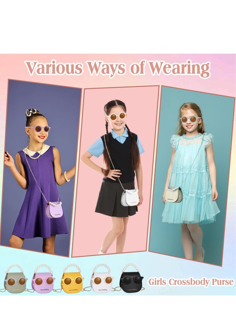 10 Pcs Toddler Wallets and Sunglasses Set for Girls Colorful Mini Pearl Handle Purse Princess Handbags with Pearl Handle for Girls Kids  - Image 3