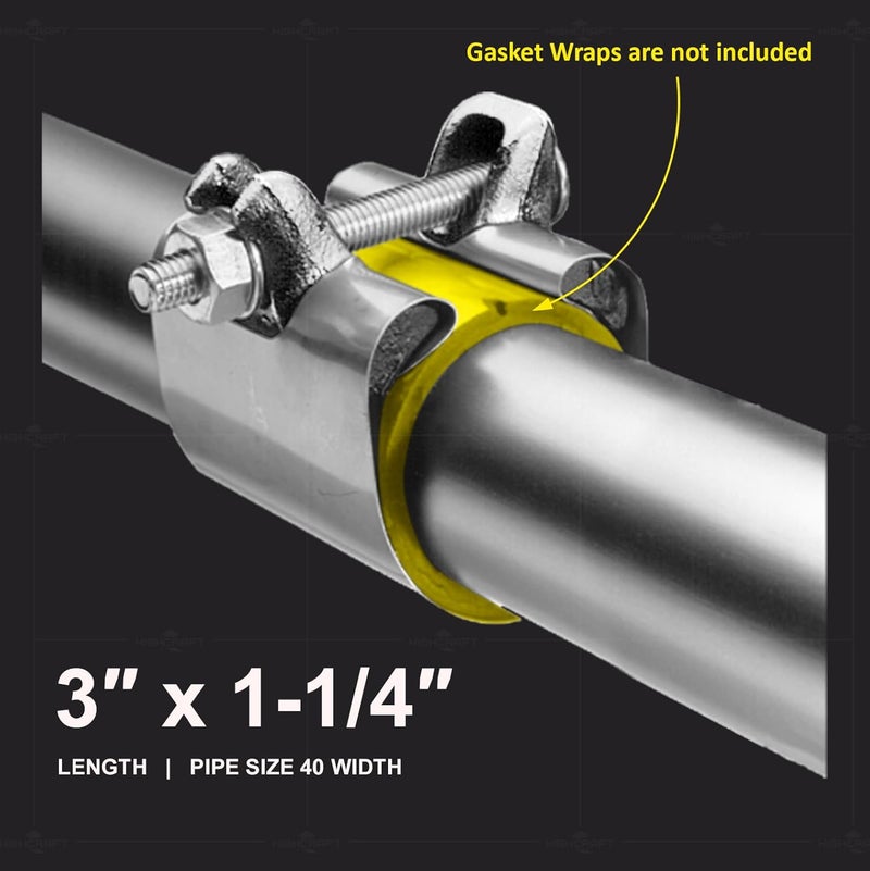 HIGHCRAFT Pipe Repair Clamp 1-1/4'', IPS Single Bolt, 3” Long, Stainless Steel (5 Pack) - Image 3