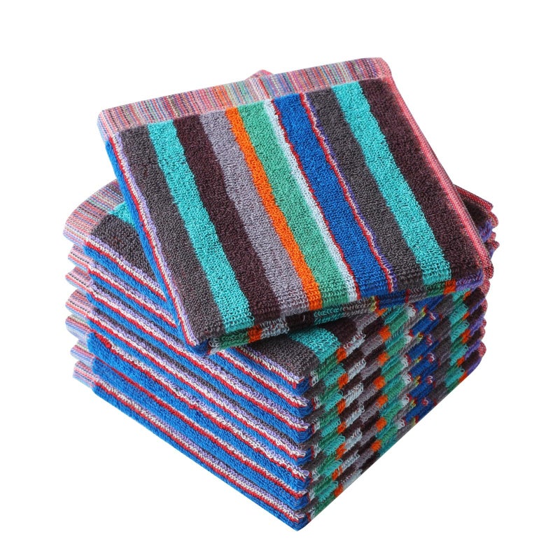 Oeleky Kitchen Dishcloths for Washing Dishes Ultra Absorbent Dish Rags Cotton Cleaning Cloths Pack of 8 12x12 Inches Wide Stirpe 12x12 inch