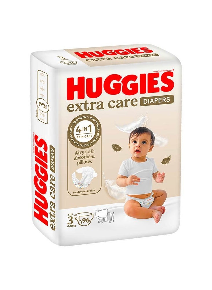 Huggies Huggies Extra Care Diapers Size 3 , 6 - 10 kg, Jumbo Pack, 96 Diapers 