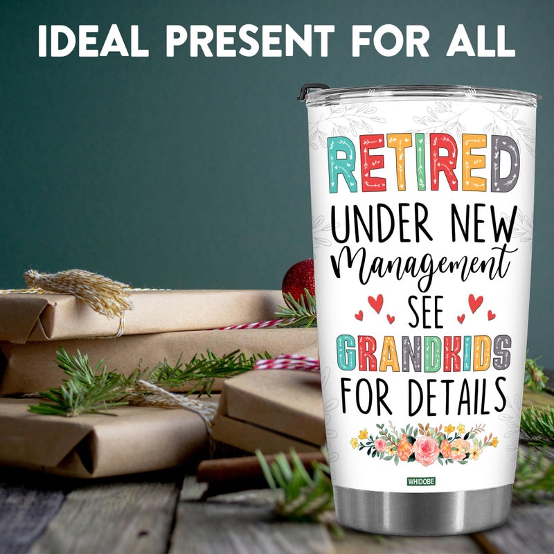WHIDOBE Retired Tumbler Retired Under New Management See Grandkids For Details Tumbler Funny Happy Retirement Gift For Grandma Women From Grandkids On Mothers Day Birthday Anniversary Christmas - Image 2