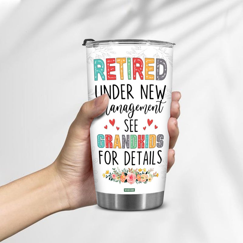 WHIDOBE Retired Tumbler Retired Under New Management See Grandkids For Details Tumbler Funny Happy Retirement Gift For Grandma Women From Grandkids On Mothers Day Birthday Anniversary Christmas - Image 3