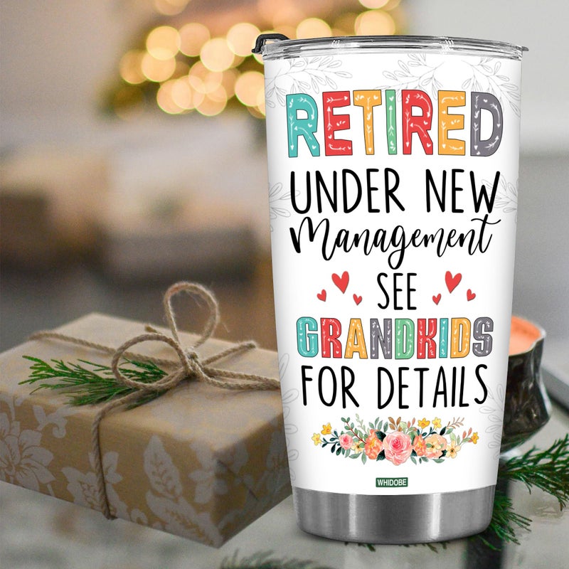 WHIDOBE Retired Tumbler Retired Under New Management See Grandkids For Details Tumbler Funny Happy Retirement Gift For Grandma Women From Grandkids On Mothers Day Birthday Anniversary Christmas - Image 4
