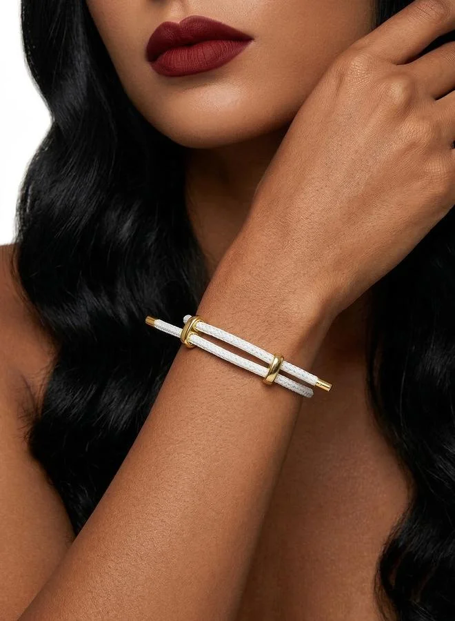 White and Gold Tone Single-Loop Adjustable Bracelet