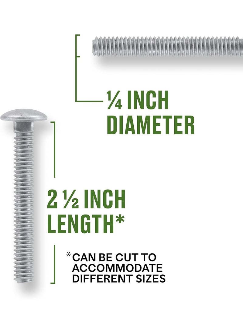 Hillman Hillman Group Galvanized Carriage Bolt 1/4” x 2-1/2”, 100 Count, Blunt Point, Alloy Steel, Self-Locking Round Head Fasteners, Wood and Metal, No Washer Needed, Rust-Resistant (812515)  - Image 4