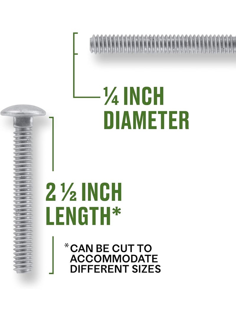 Hillman Group Galvanized Carriage Bolt 1/4” x 2-1/2”, 100 Count, Blunt Point, Alloy Steel, Self-Locking Round Head Fasteners, Wood and Metal, No Washer Needed, Rust-Resistant (812515) - Image 4