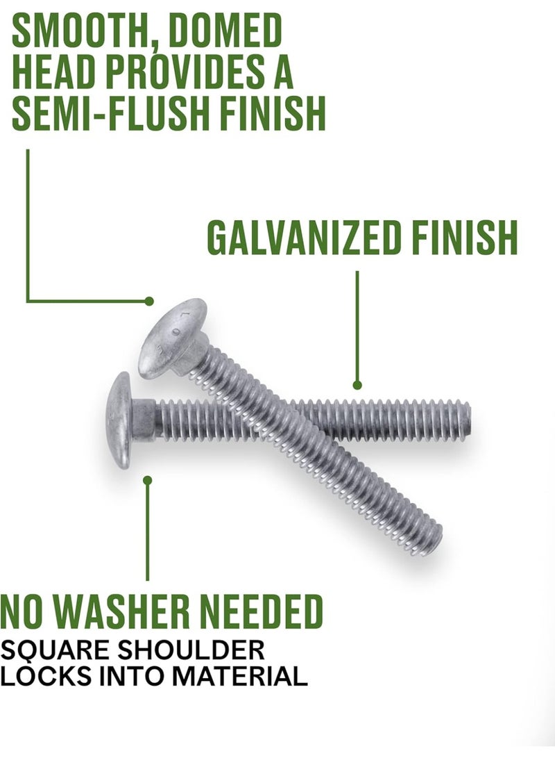 Hillman Group Galvanized Carriage Bolt 1/4” x 2-1/2”, 100 Count, Blunt Point, Alloy Steel, Self-Locking Round Head Fasteners, Wood and Metal, No Washer Needed, Rust-Resistant (812515) - Image 3