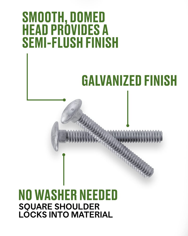 Hillman Group Galvanized Carriage Bolt 1/4â€ x 2-1/2â€, 100 Count, Blunt Point, Alloy Steel, Self-Locking Round Head Fasteners, Wood and Metal, No Washer Needed, Rust-Resistant (812515) - Image 4