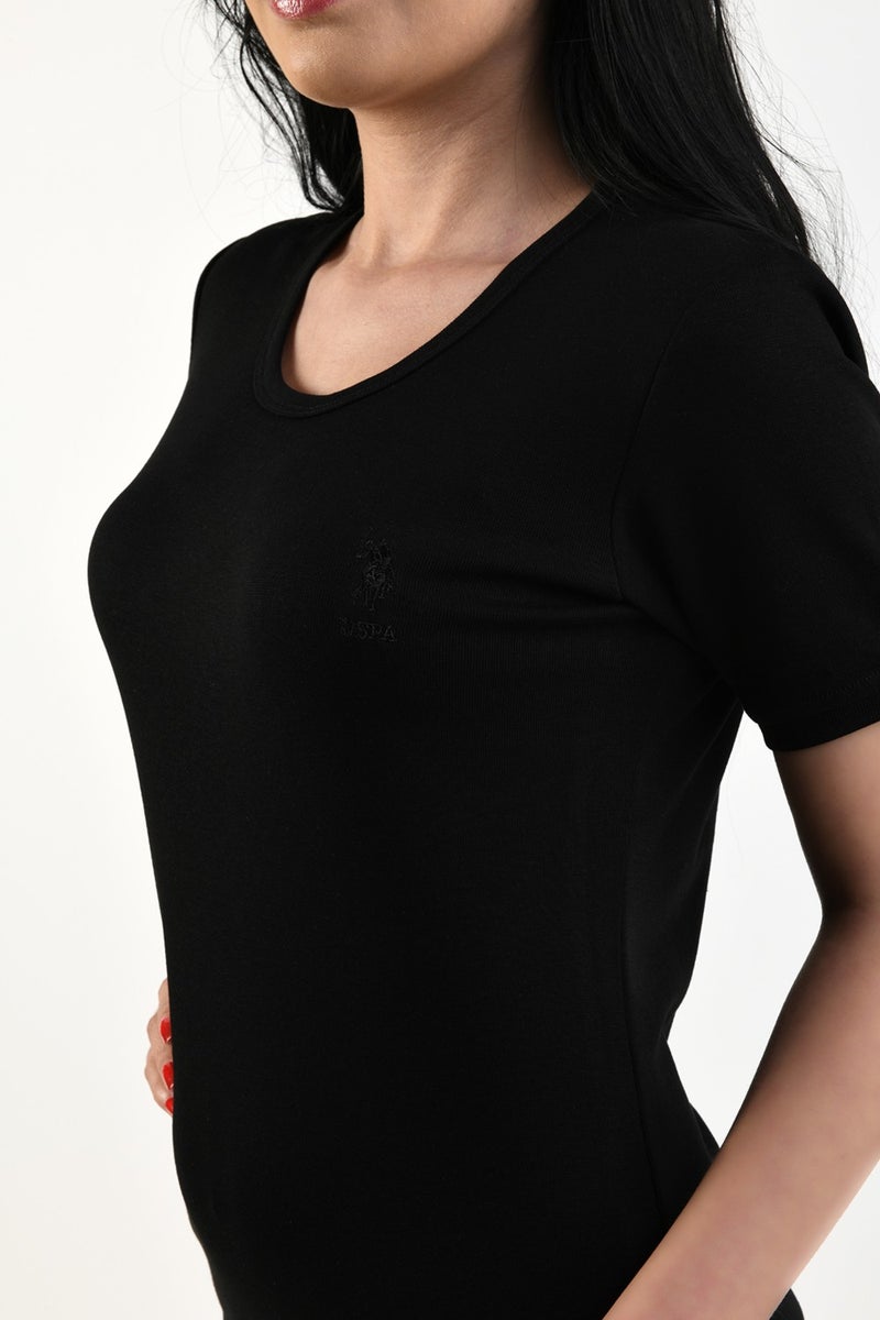 U.S. Polo Assn. 15069 Women's Black Short Sleeve Thermal Underwear - Image 2