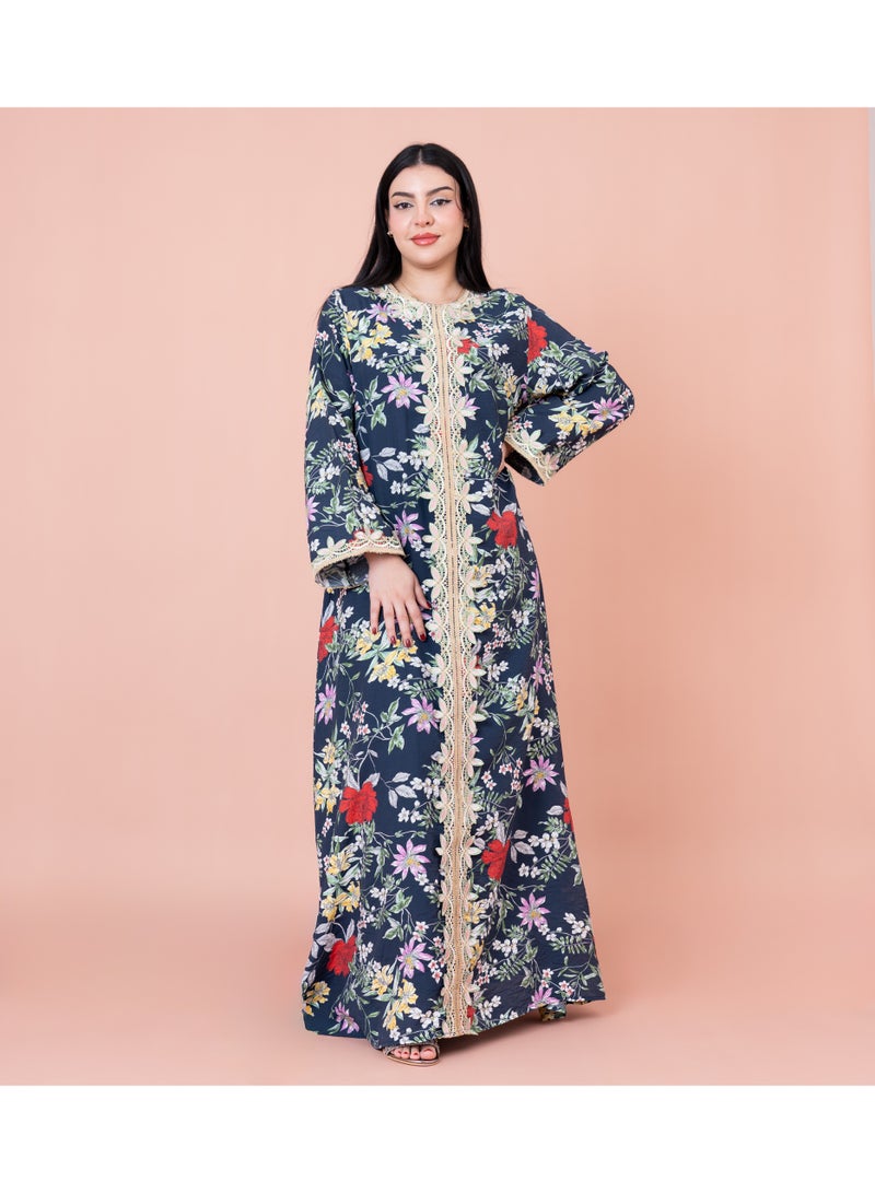 اكسا جلابية مطرزة مطبوعة حديثة أزرق - Image 1