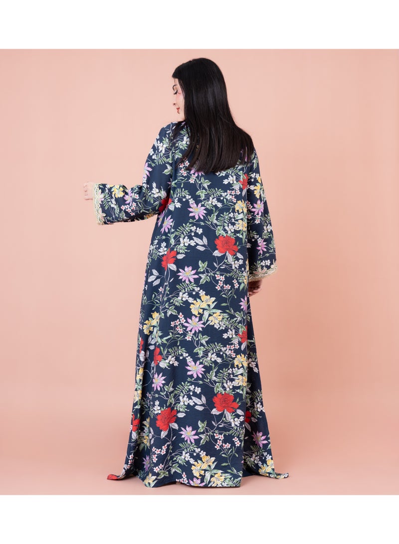 اكسا جلابية مطرزة مطبوعة حديثة أزرق - Image 4