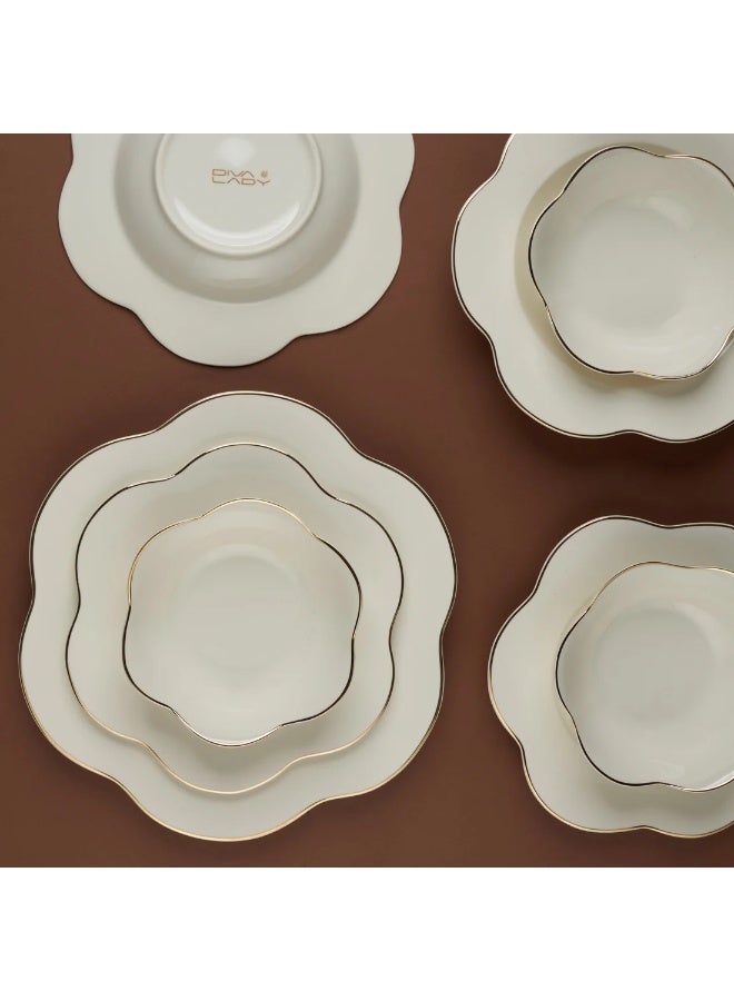 ديفا ليدي طقم سفرة بورسلان فاخر بحواف ذهبية متموّجة – 24 قطعة من DIVA LADY - Image 1