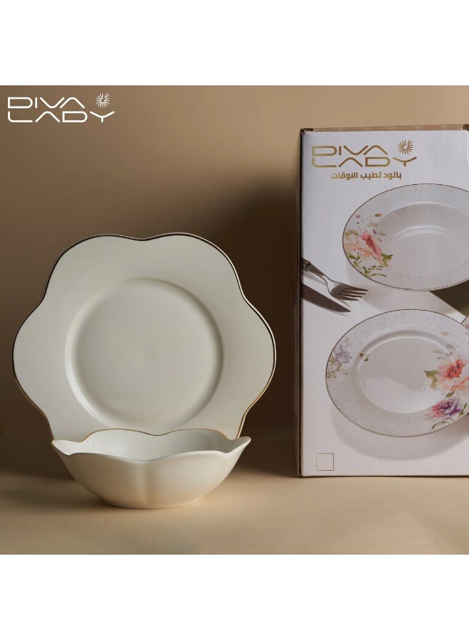 ديفا ليدي طقم سفرة بورسلان فاخر بحواف ذهبية متموّجة – 24 قطعة من DIVA LADY - Image 2