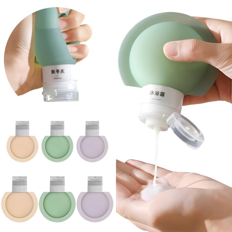 HELIMIX Refiilable Travel Essentials 60 ML 6 pack Bottel Silicon Squeeze Bottles Travelling Container For Shampoo Cream And Body Lotion bathing gelTravel Accessories Total Jars for Cream - Image 1