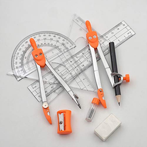 Akuoly Maths Compasses for Geometry Student Drafting Compass Set Starter Kit with Protractor, Set Squares with Case for School Maths Study, Orange - Image 5