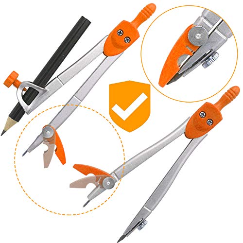 Akuoly Maths Compasses for Geometry Student Drafting Compass Set Starter Kit with Protractor, Set Squares with Case for School Maths Study, Orange - Image 2