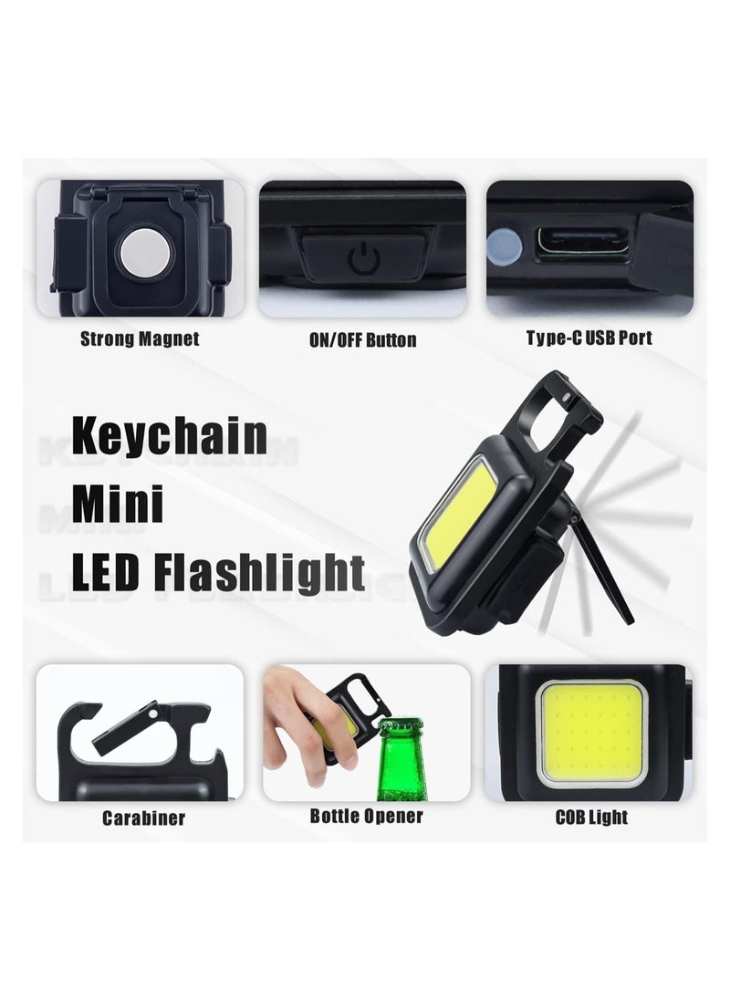 ELTRAZONE - Adventure Small LED Flashlight 800 Lumens, Rechargeable Keychain Mini Flashlight 4 Light Modes Portable Pocket Light with Folding Bracket Bottle Opener and Magnet Base for Fishing Walking Camping - Image 1