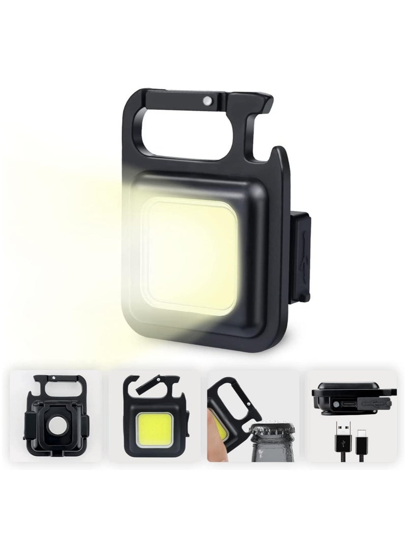 ELTRAZONE - Adventure Small LED Flashlight 800 Lumens, Rechargeable Keychain Mini Flashlight 4 Light Modes Portable Pocket Light with Folding Bracket Bottle Opener and Magnet Base for Fishing Walking Camping - Image 1
