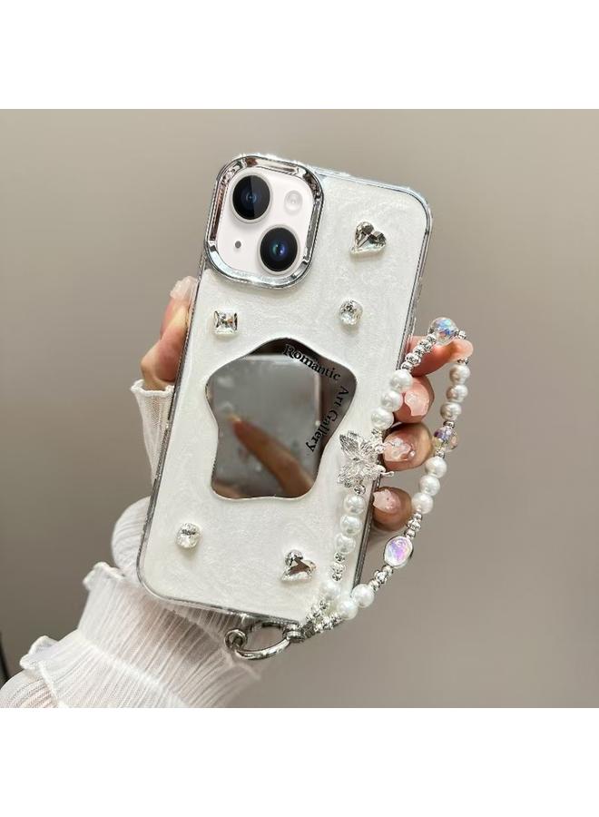 S-TOP Case For iPhone 14 Cream Mirror Bracelet Chain TPU Phone Case - Image 1