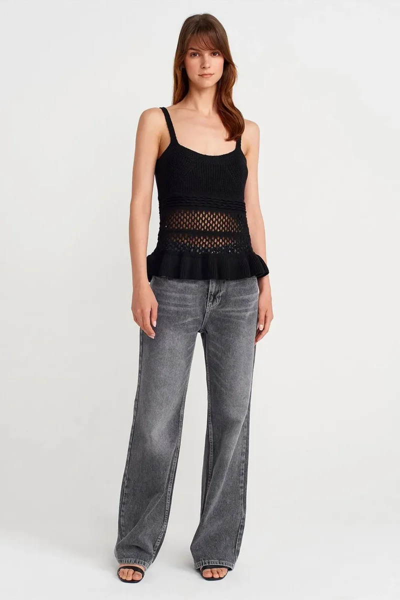 Dilvin Black DILVIN Fitted Ribbed Knit Cami Blouse for Women | Best Price UAE