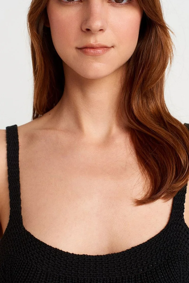 Dilvin Black DILVIN Fitted Ribbed Knit Cami Blouse for Women | Best Price UAE