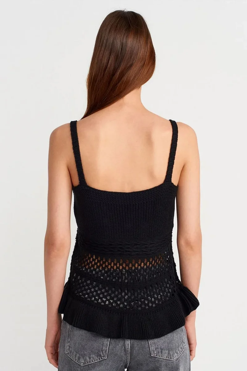 Dilvin Black DILVIN Fitted Ribbed Knit Cami Blouse for Women | Best Price UAE