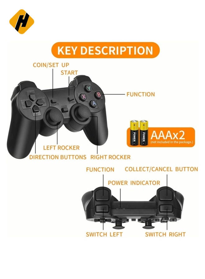 Wireless Retro Game Console, Plug & Play Video TV Game Stick With 10000+ Games Built-in, 9 Emulators, 4K HDMI Output for TV with Dual 2.4G Wireless Controllers