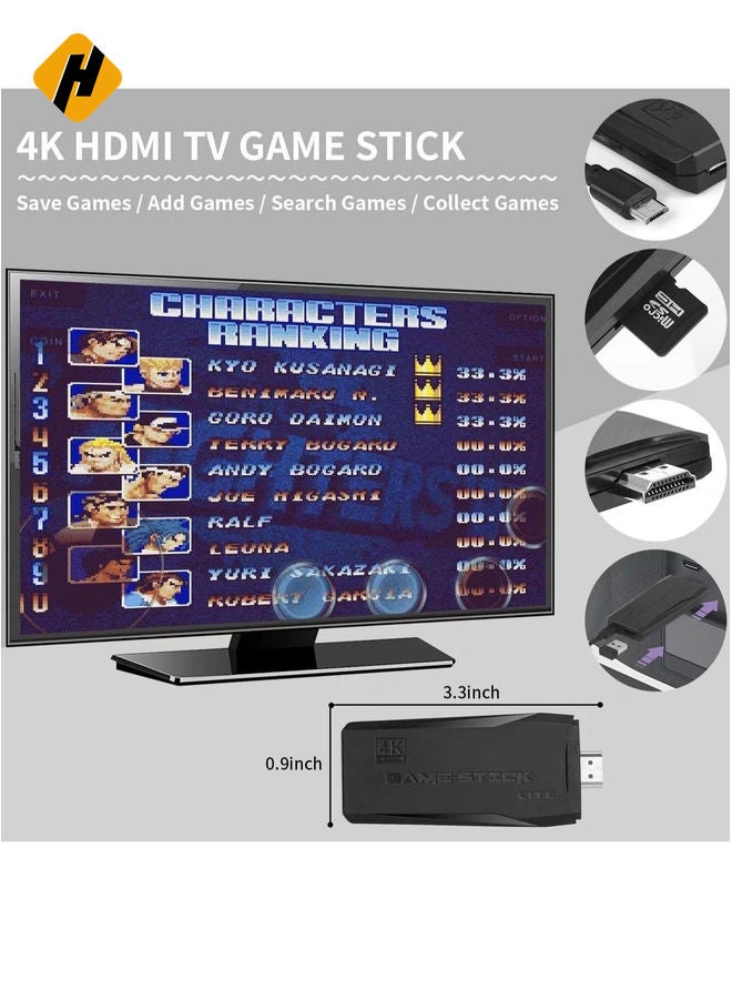 Wireless Retro Game Console, Plug & Play Video TV Game Stick With 10000+ Games Built-in, 9 Emulators, 4K HDMI Output for TV with Dual 2.4G Wireless Controllers