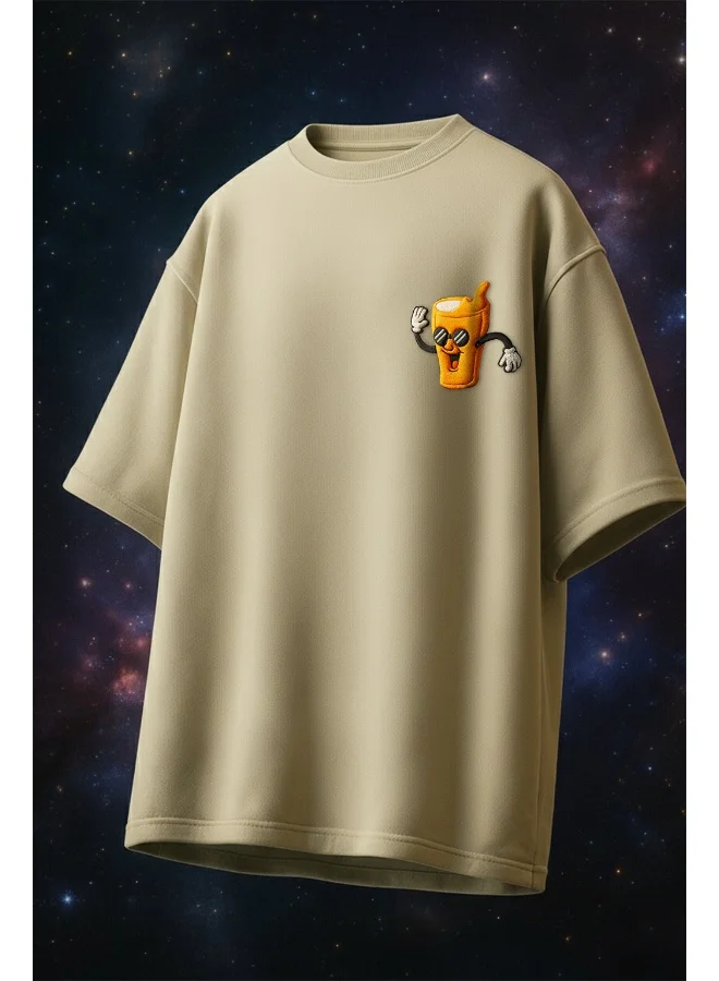 فيردو Veirdo® Pure Cotton Oversized Baggy Fit Cool Beerdo Graphic Printed Beige T-Shirt for Men/Boys (OS_V_BEERDO_BG_L)