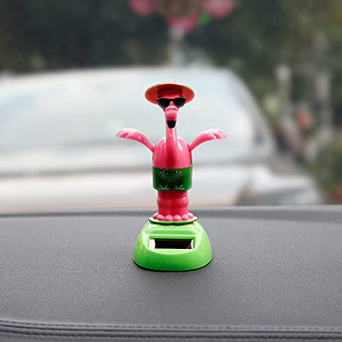 YGMONER Flapping Wings Flamingo Solar Powered Hawaii Style Shaking Ornaments Car Dashboard Dancer Bobble Head (Flamingo A) - Image 4