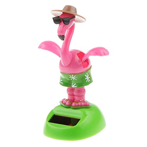 YGMONER Flapping Wings Flamingo Solar Powered Hawaii Style Shaking Ornaments Car Dashboard Dancer Bobble Head (Flamingo A) - Image 1