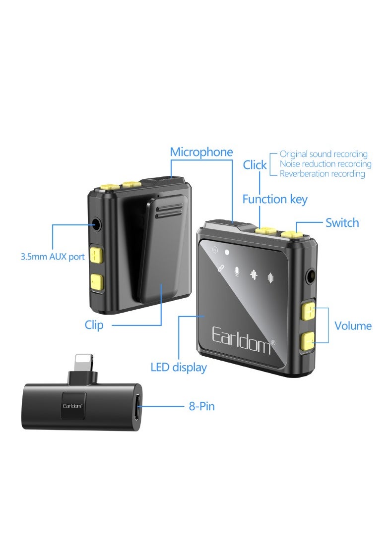 Earldom - Wireless Lavalier Microphone Collar Clip – USB Type-C Plug – Bluetooth 5.2, Noise Reduction, Reverb, Plug & Play for Android Devices - Image 1