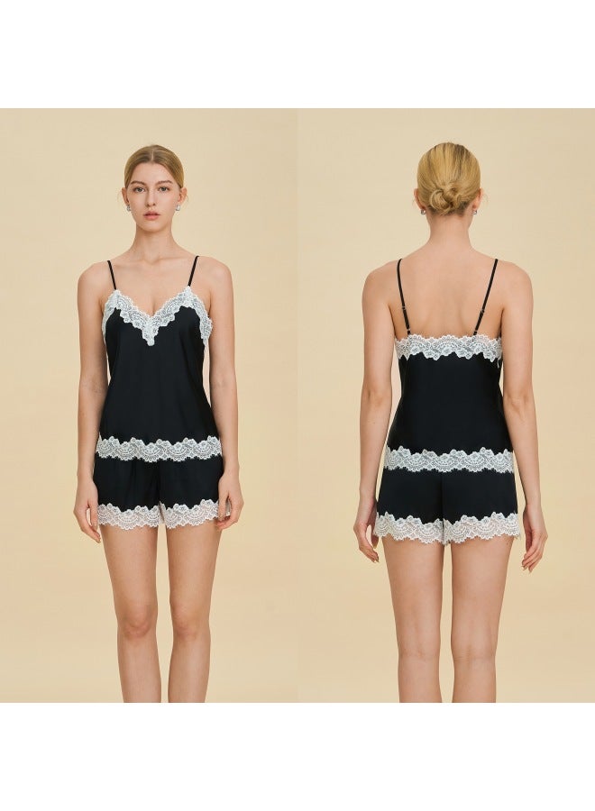 Women's Clothing European And American Lace Pajamas Women  Spring And Summer Wb French-style Women's Homewear Camisole Shorts Two-piece Set