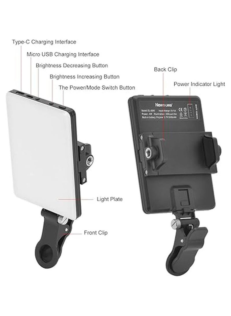 عام إضاءة فيديو عالية القوة قابلة للشحن مكونة من 60 LED مع مشابك أمامية وخلفية، مزودة بـ 3 أوضاع إضاءة قابلة للتعديل، مناسبة للهاتف، آيفون، أندرويد، آيباد، لابتوب، تستخدم للمكياج، تيك توك، السيلفي، والفيديوهات القصيرة (فلوغ). - Image 4