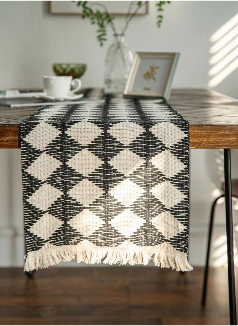Kutis Checked Table Runner Home Decoration Tablecloth With Tassel Table Mat Suitable For Tea Table Long Table Decorative Cloth 35 x 180 Centimeter  - Image 2