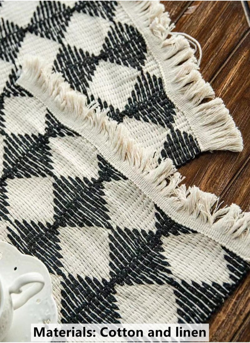 Kutis Checked Table Runner Home Decoration Tablecloth With Tassel Table Mat Suitable For Tea Table Long Table Decorative Cloth 35 x 180 Centimeter  - Image 4