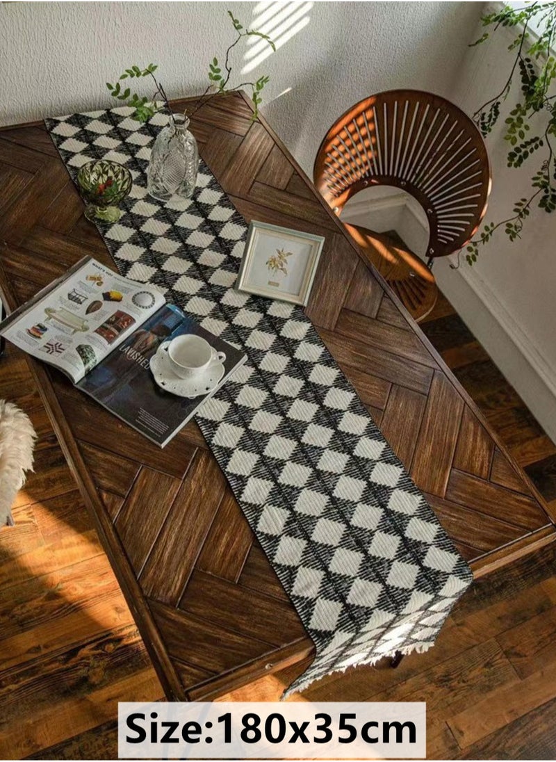 Kutis Checked Table Runner Home Decoration Tablecloth With Tassel Table Mat Suitable For Tea Table Long Table Decorative Cloth 35 x 180 Centimeter  - Image 5