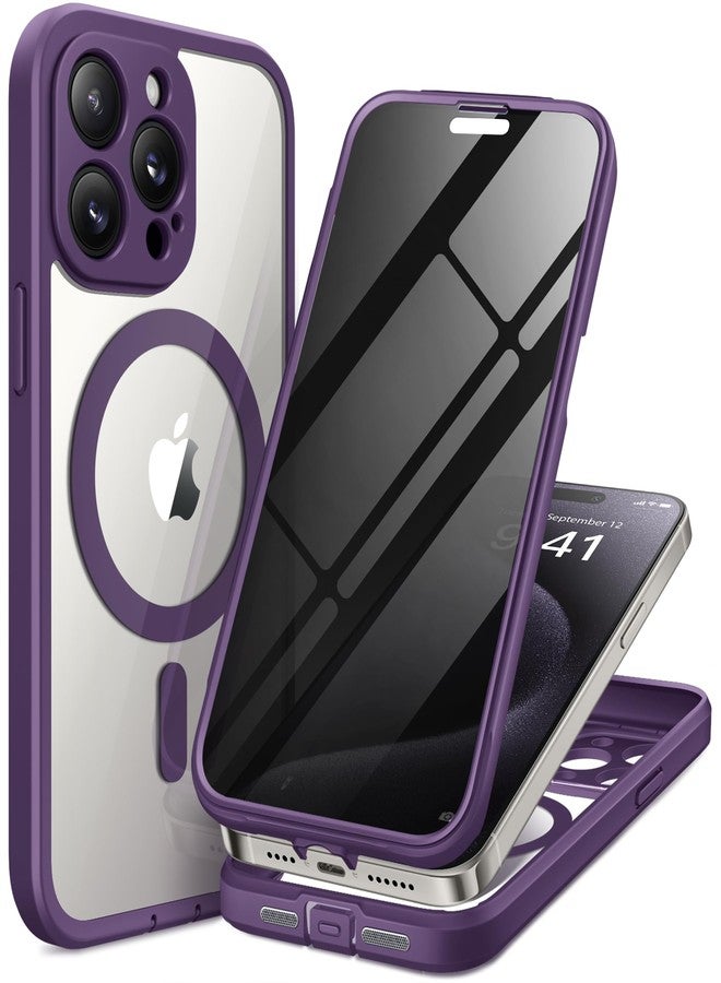 TIESZEN for iPhone 15 Pro Case Magnetic, [Compatible with Magsafe], Built-in Privacy Screen Protector & Upgraded Camera Protection, Anti Spy Full Body Hard Phone Case for 15 Pro 6.1'', Purple - Image 1