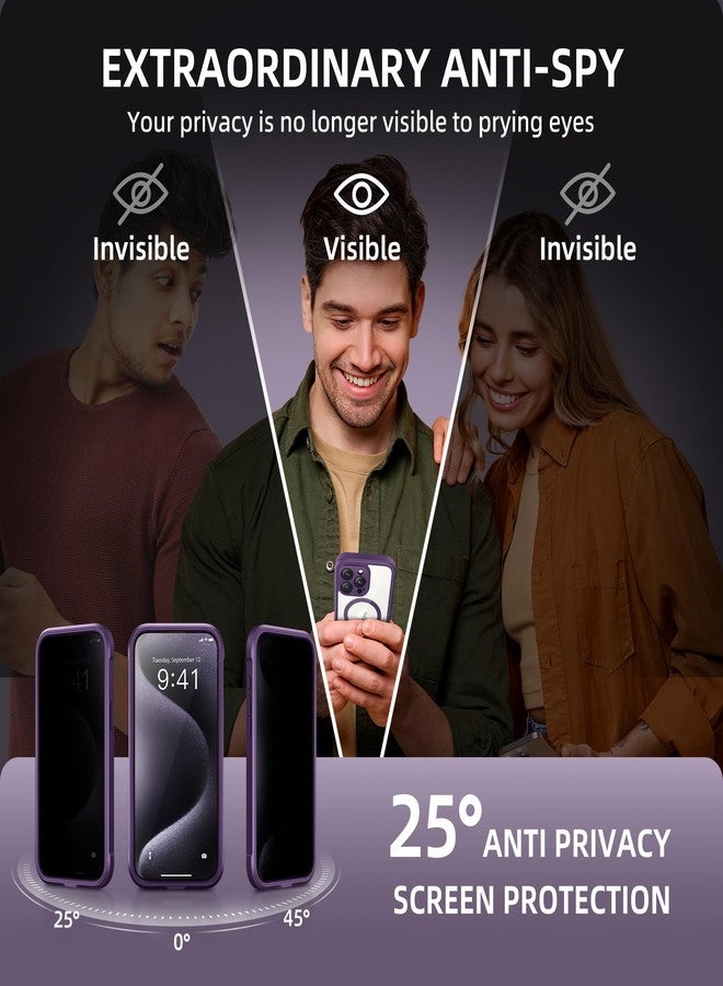 TIESZEN for iPhone 15 Pro Case Magnetic, [Compatible with Magsafe], Built-in Privacy Screen Protector & Upgraded Camera Protection, Anti Spy Full Body Hard Phone Case for 15 Pro 6.1'', Purple - Image 2