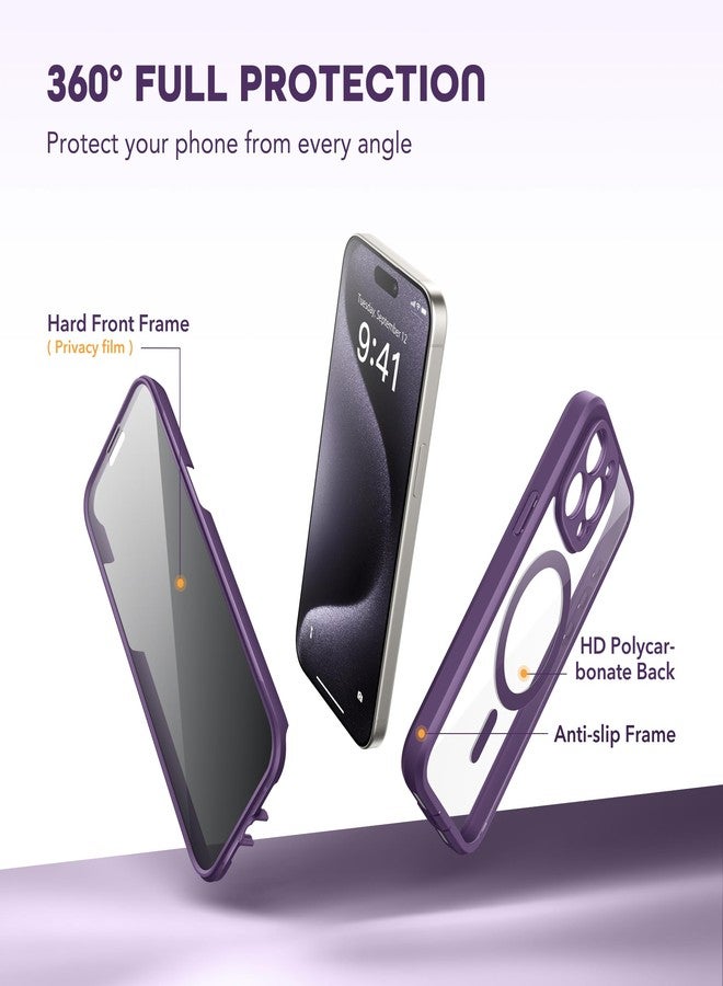 TIESZEN for iPhone 15 Pro Case Magnetic, [Compatible with Magsafe], Built-in Privacy Screen Protector & Upgraded Camera Protection, Anti Spy Full Body Hard Phone Case for 15 Pro 6.1'', Purple - Image 5