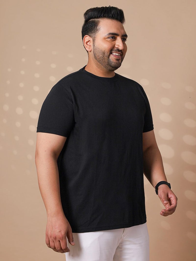Bigbanana Plus Size Solid Men's Round Neck T-Shirt (Tony-Black,Black,5XL) - Image 4