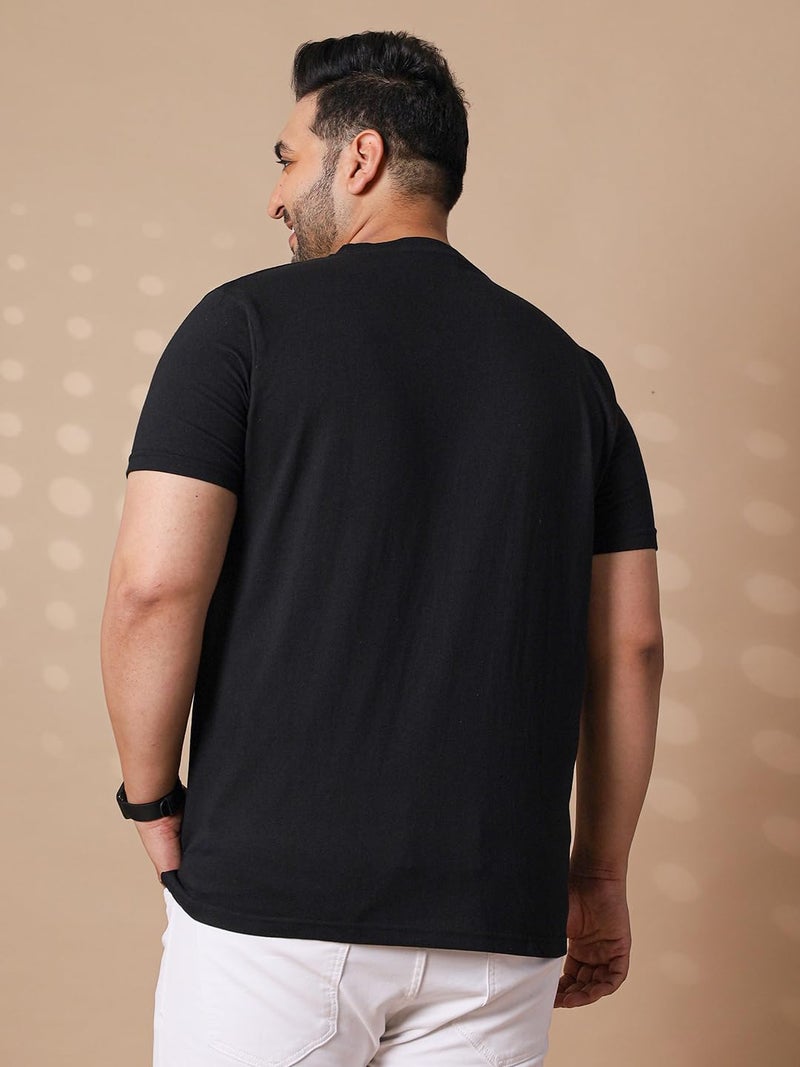 Bigbanana Plus Size Solid Men's Round Neck T-Shirt (Tony-Black,Black,5XL) - Image 5