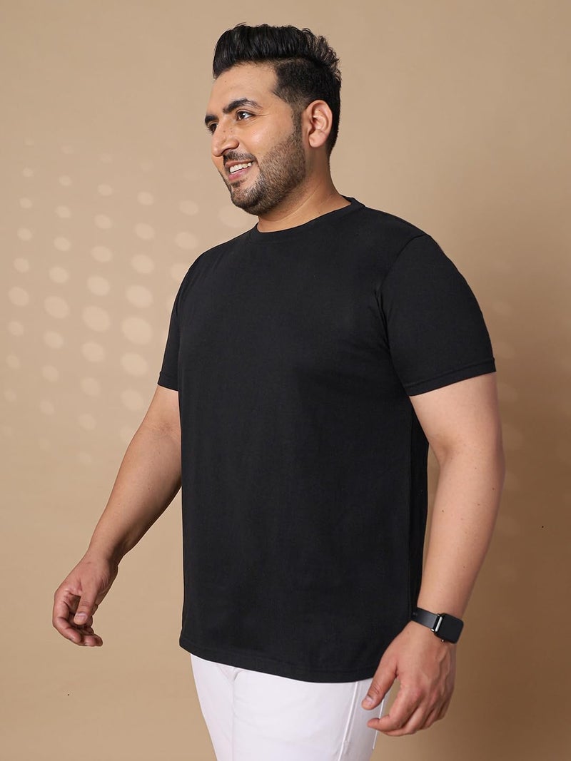 Bigbanana Plus Size Solid Men's Round Neck T-Shirt (Tony-Black,Black,5XL) - Image 3
